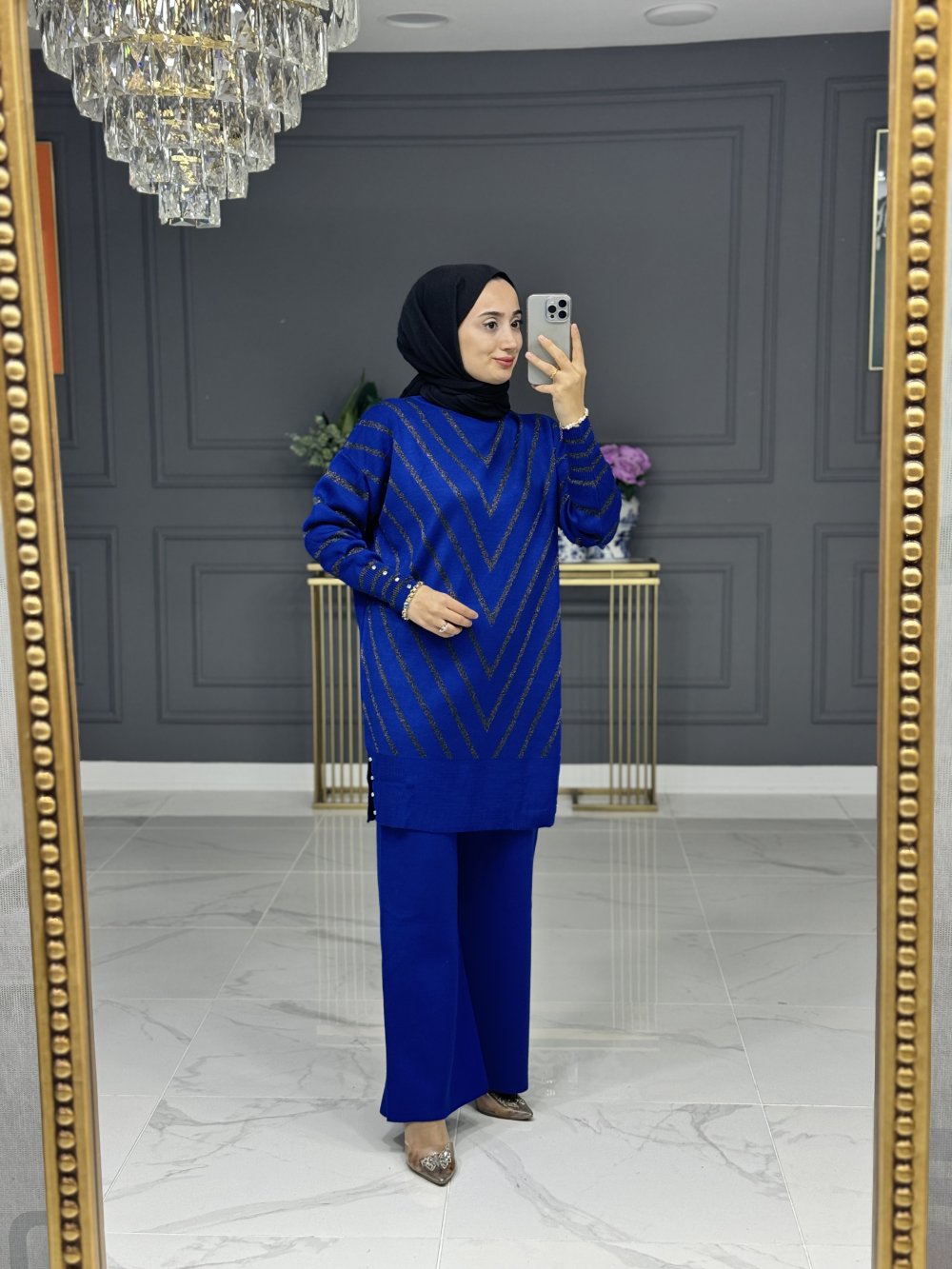 Behiye tesettur triko takım -mavi